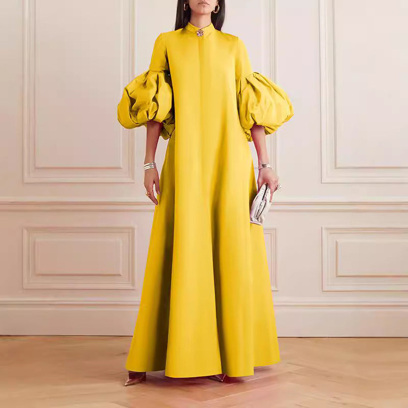 JO | Floral Solid Color Lose Lapel Long Dress Evening Dress