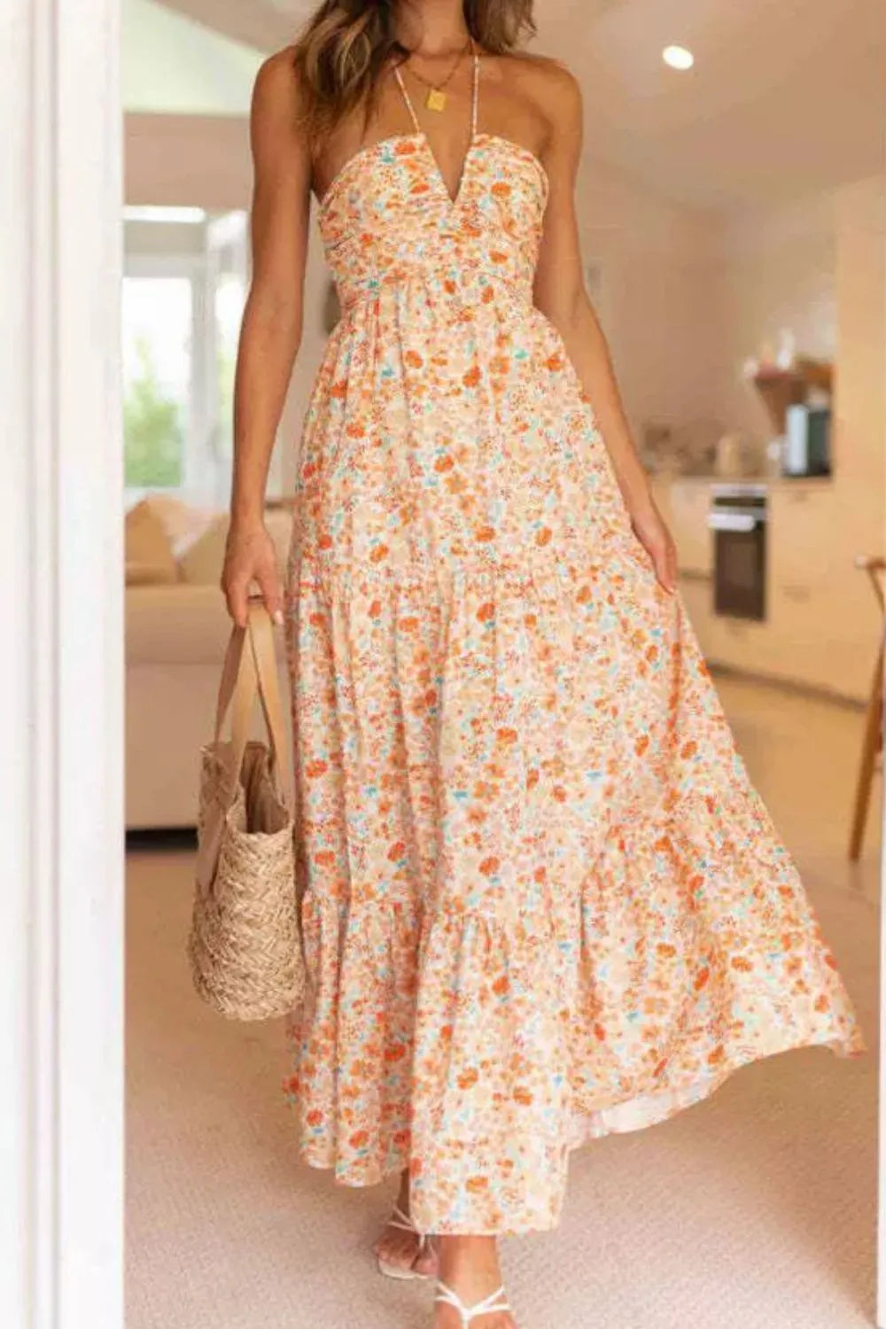 JO | Floral Halter Neck Tiered Maxi Dress