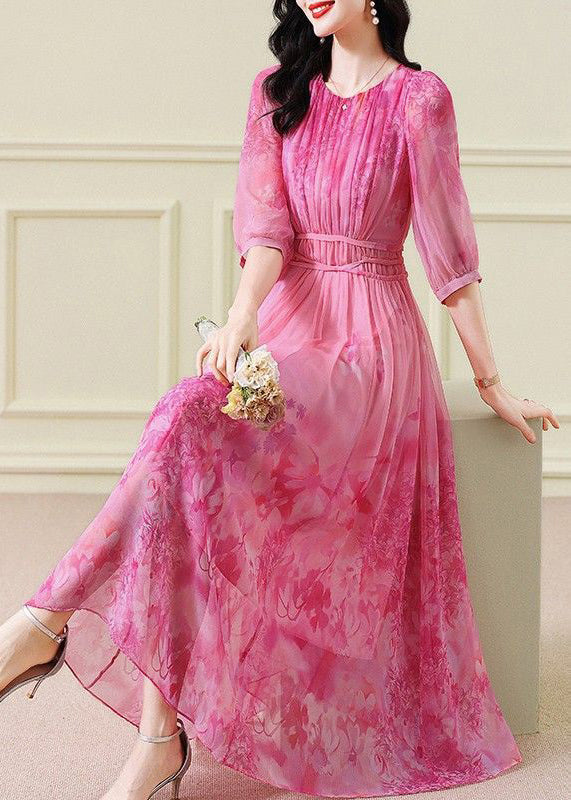 JO | Gathered long dress with half sleeves