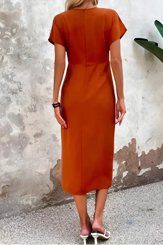 JO | Orange midi dresses with V-neckline