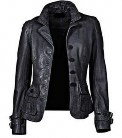 JO | Black leather jacket with fit