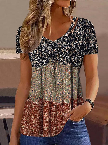 JO | Hippy Stripe Mini Flower Print Short Sleeve Top
