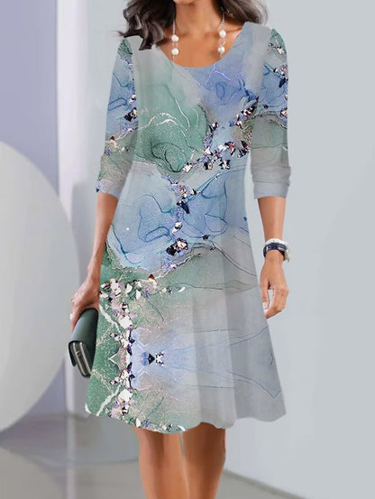 JO | Print Long sleeve Round neck Mid-length dresses