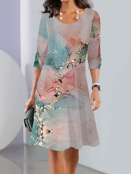 JO | Print Long sleeve Round neck Mid-length dresses