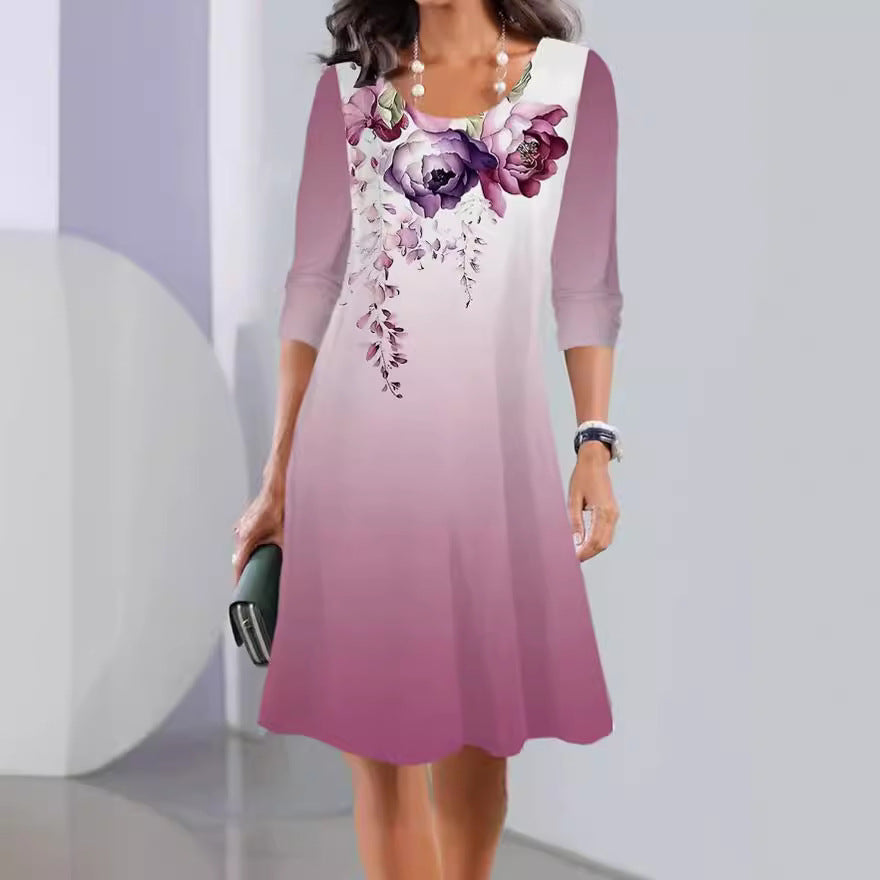JO | Print Long sleeve Round neck Mid-length dresses