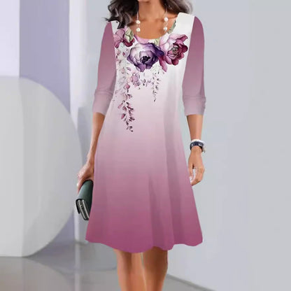 JO | Print Long sleeve Round neck Mid-length dresses
