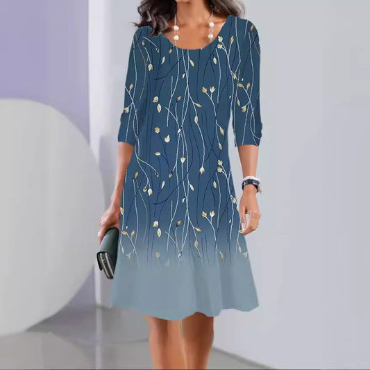 JO | Print Long sleeve Round neck Mid-length dresses