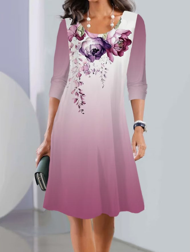 JO | Print Long sleeve Round neck Mid-length dresses