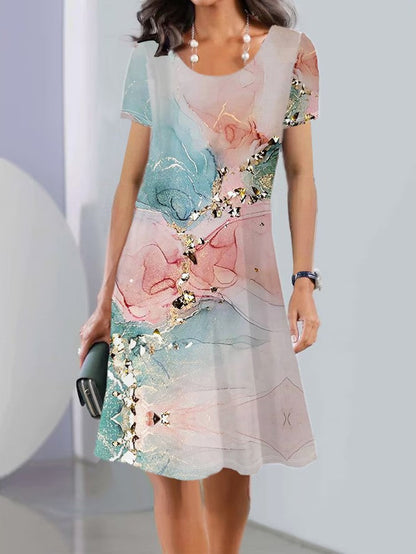 JO | Print Long sleeve Round neck Mid-length dresses
