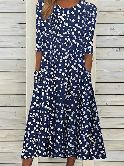 JO | Printed midi dress with round neckline and pockets
