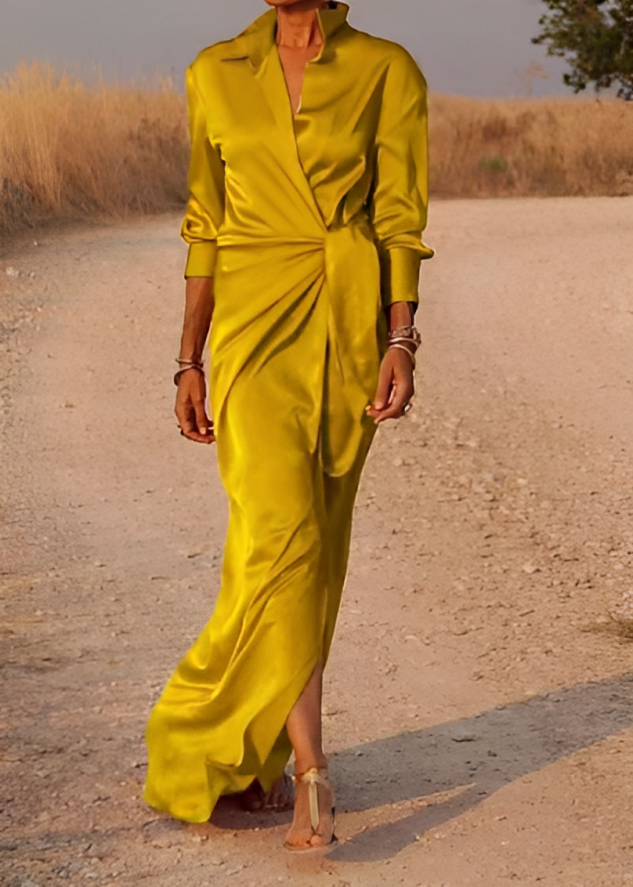 JO | Long-sleeved maxi dress with lapels and slim fit