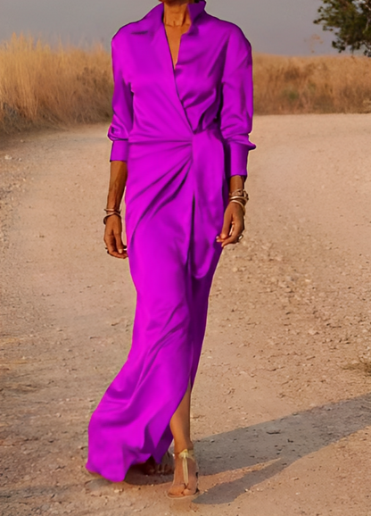 JO | Long-sleeved maxi dress with lapels and slim fit