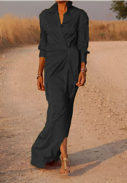 JO | Long-sleeved maxi dress with lapels and slim fit