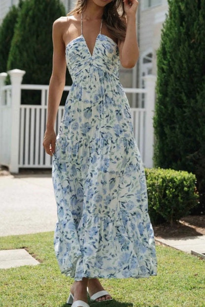 JO | Floral Halter Neck Tiered Maxi Dress