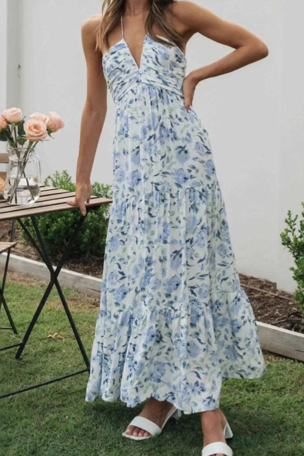 JO | Floral Halter Neck Tiered Maxi Dress