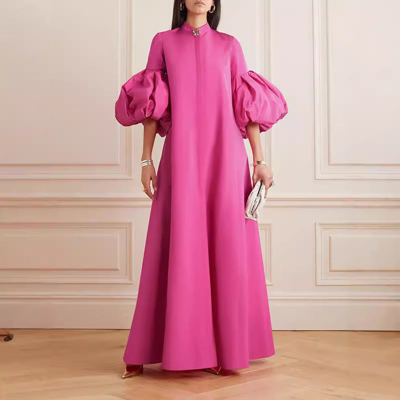 JO | Floral Solid Color Lose Lapel Long Dress Evening Dress