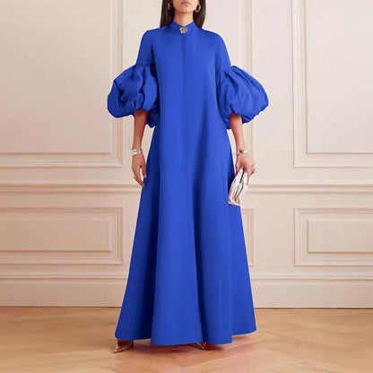 JO | Floral Solid Color Lose Lapel Long Dress Evening Dress
