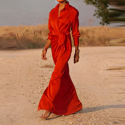 JO | Long-sleeved maxi dress with lapels and slim fit