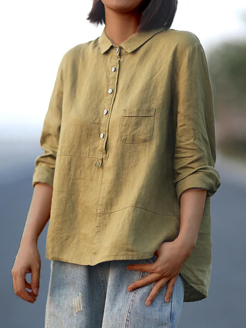 JO | Lapel collar button-down long sleeve shirt with pockets