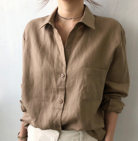 JO ladies cotton shirt spring loose plain shirt collar casual blouse