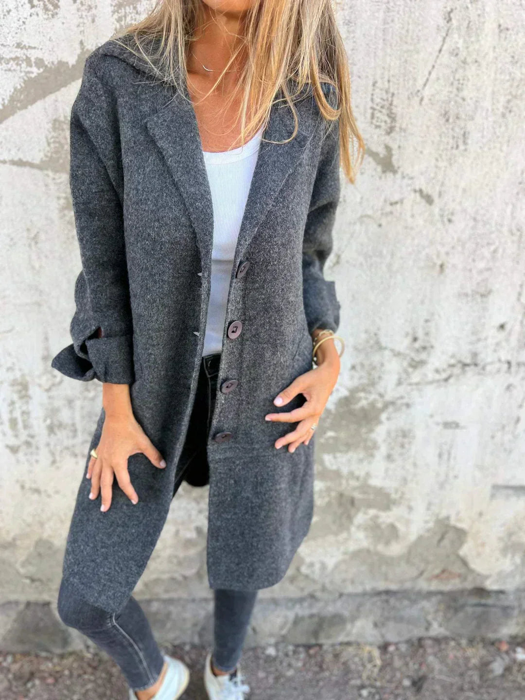 JO | Teni™ Long, casual, elegant jacket with practical pockets