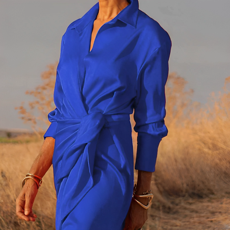 JO | Long-sleeved maxi dress with lapels and slim fit