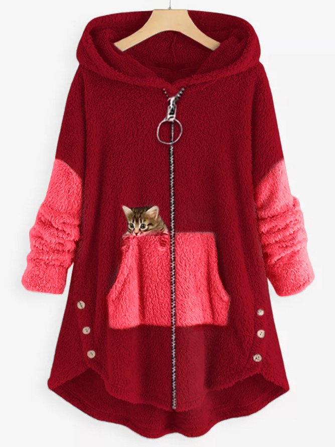 JO | Cozy fleece hooded jacket with adorable cat print