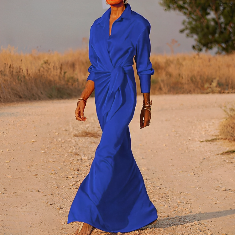 JO | Long-sleeved maxi dress with lapels and slim fit
